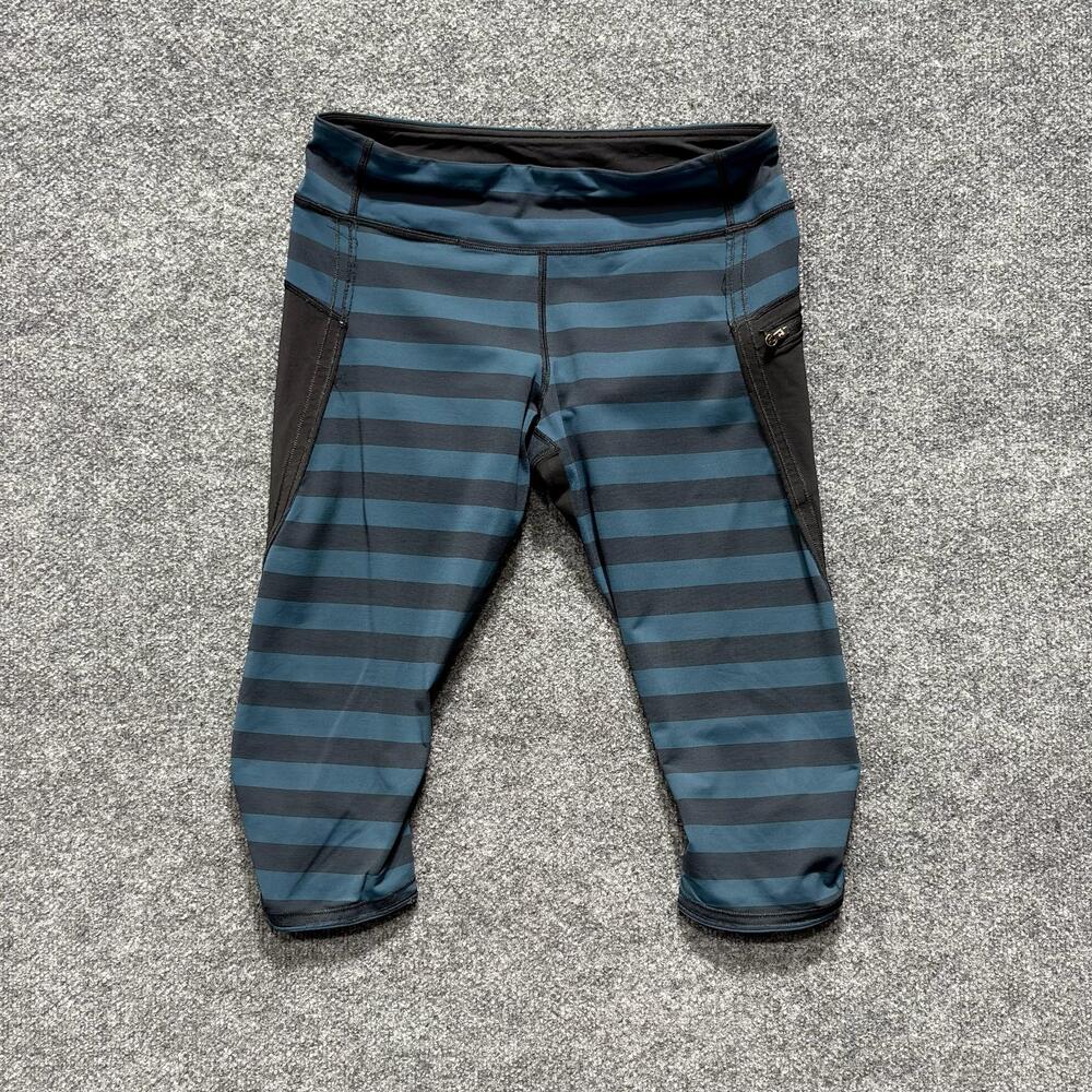 Lululemon Athletica Leggings Womens 10 Blue Stripe Run Top Speed Crop Pants